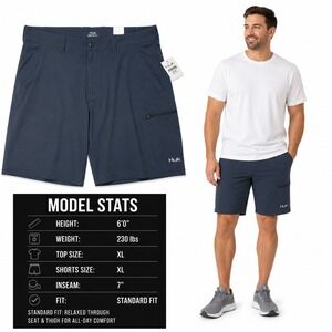 Huk Mens Pursuit Shorts Navy Blue Size XL 7 Inch Inseam Fishing Performance NWT